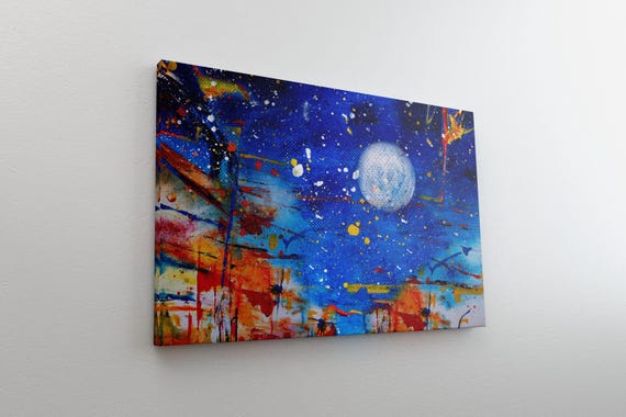 Hand Draw Painting Abstract Art Panorama Moon Background Colors Texture Design Illustration Wall Art Print Art