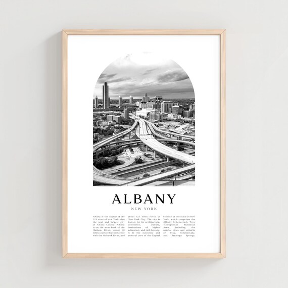 Albany New York Black and White Highway Skyline Arch Photo Poster