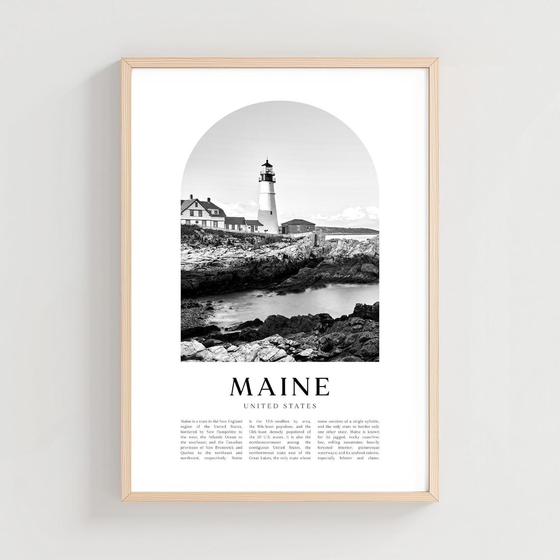 Maine Portland Head Lighthouse Rocky Coast Black White Poster