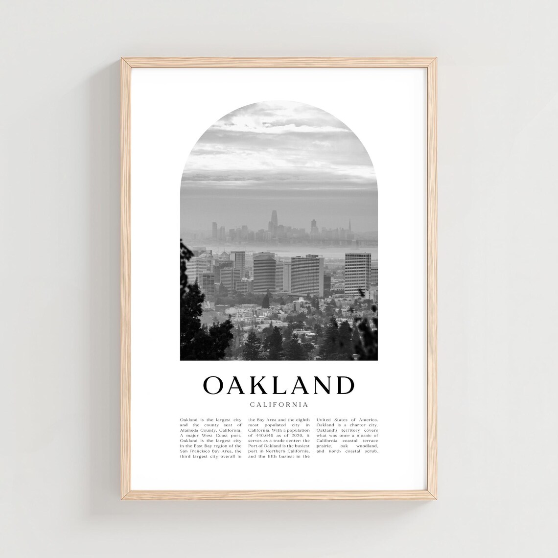 Oakland California Black and White Bay Area Cityscape Poster