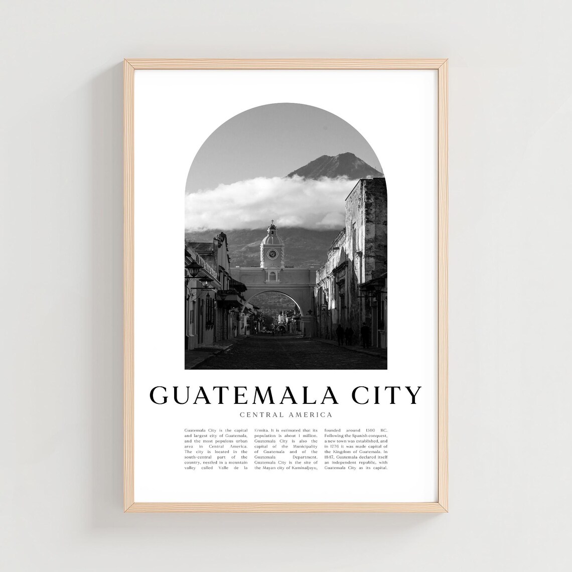 Guatemala City Colonial Street Clock Tower Mono Photo Poster