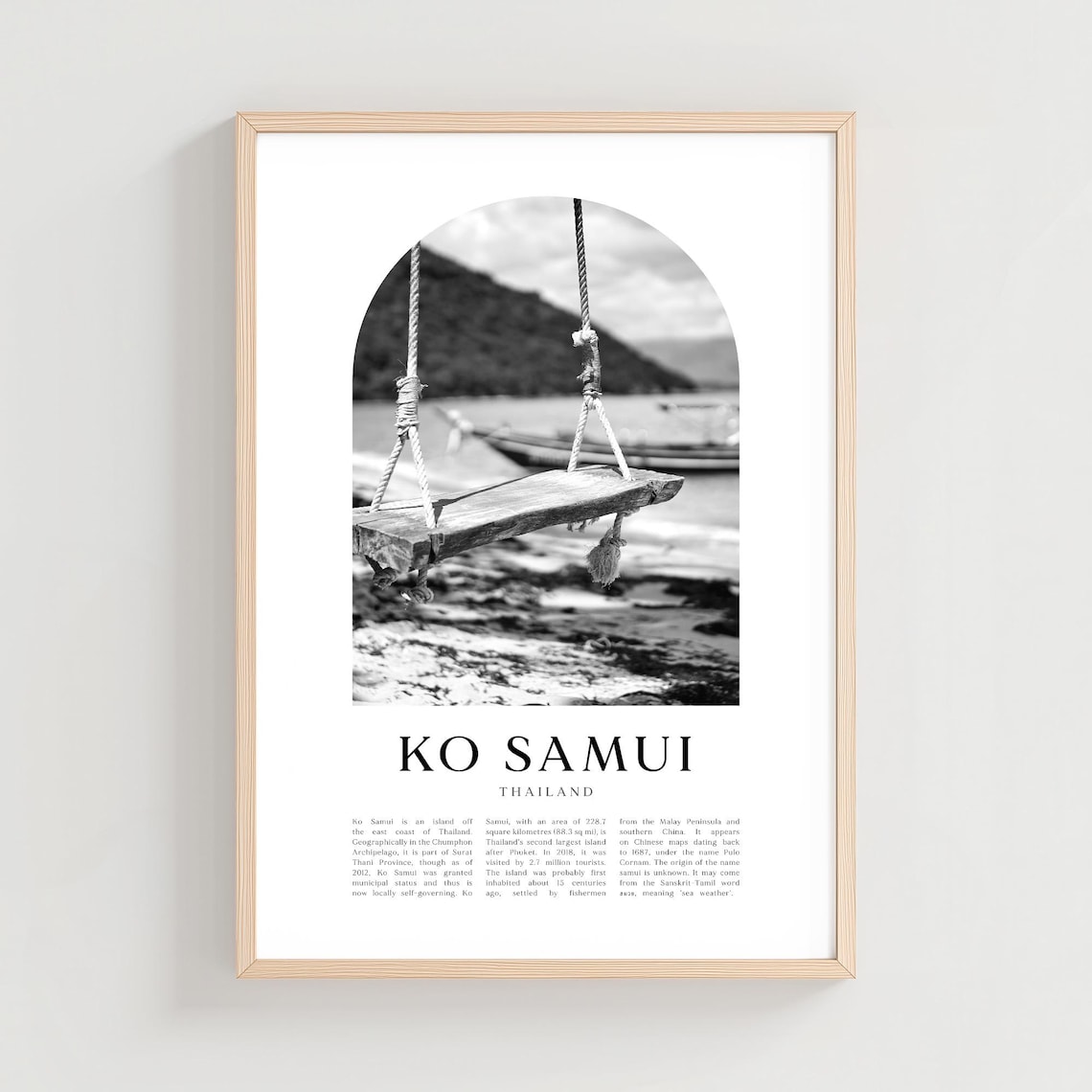 Ko Samui Thailand Beach Swing Black and White Arch Photo Travel Poster