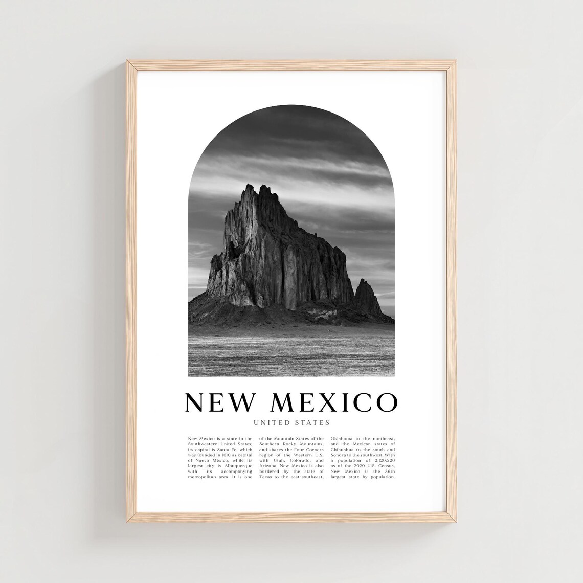 New Mexico United States Black and White Shiprock Photo Travel Poster