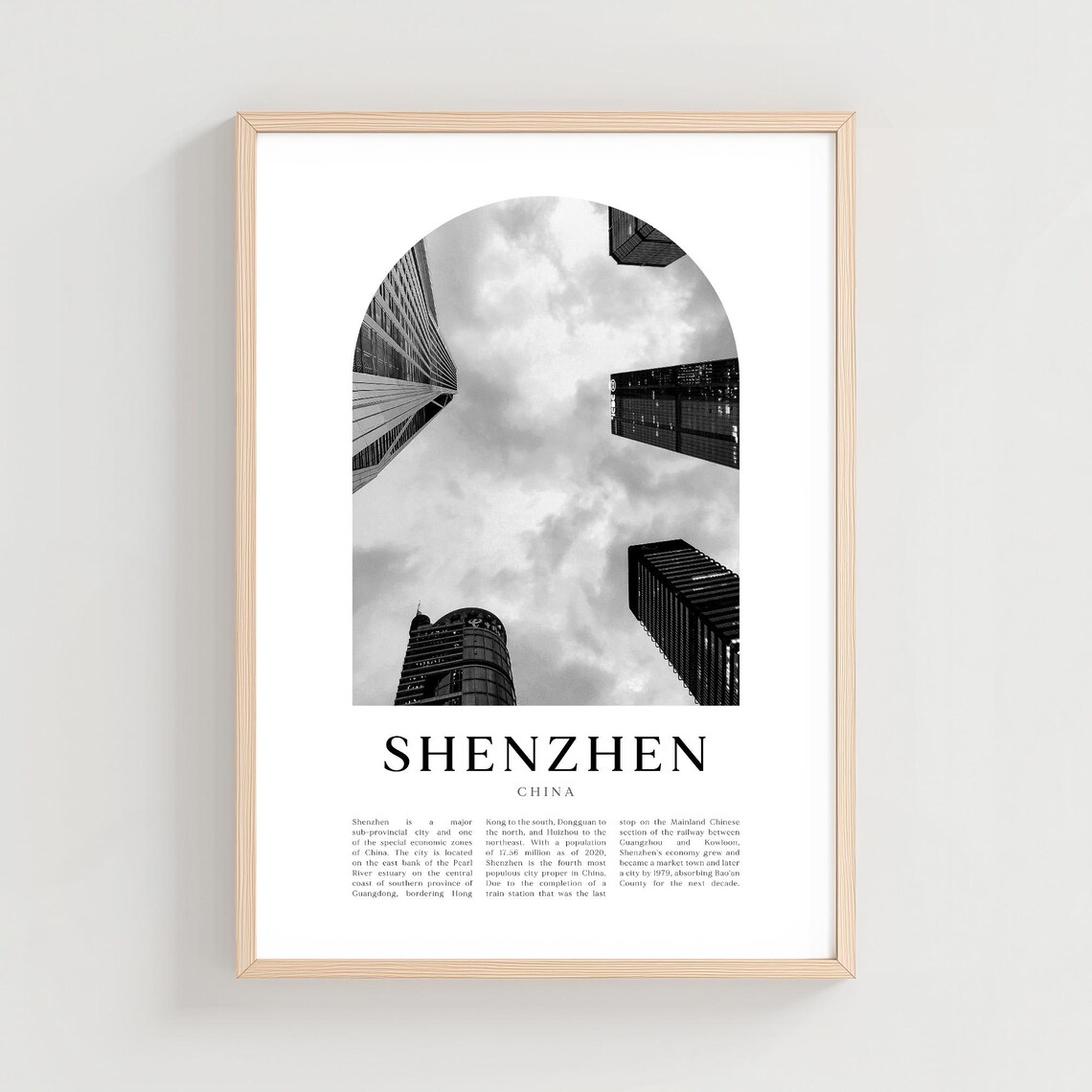 Shenzhen China Skyscrapers Black and White Photography Wall Art