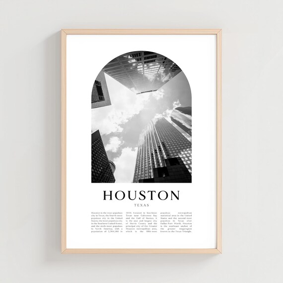 Houston Texas Downtown Skyscrapers Black and White Photo Art Poster