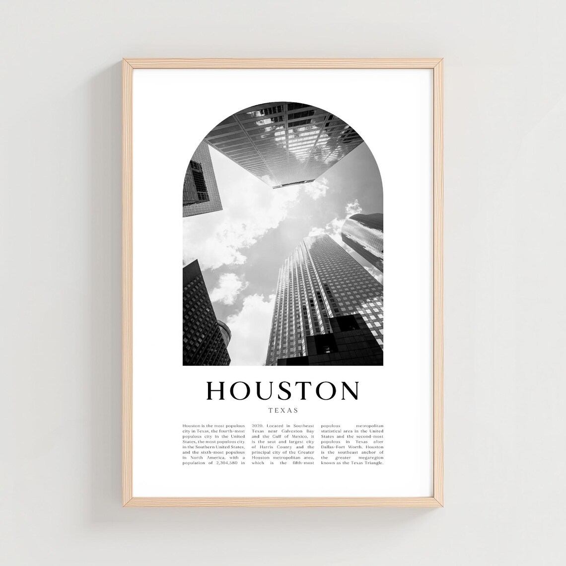 Houston Texas Downtown Skyscrapers Black and White Photo Art Poster