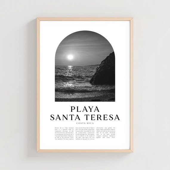 Playa Santa Teresa Costa Rica Sunset Ocean Black White Poster