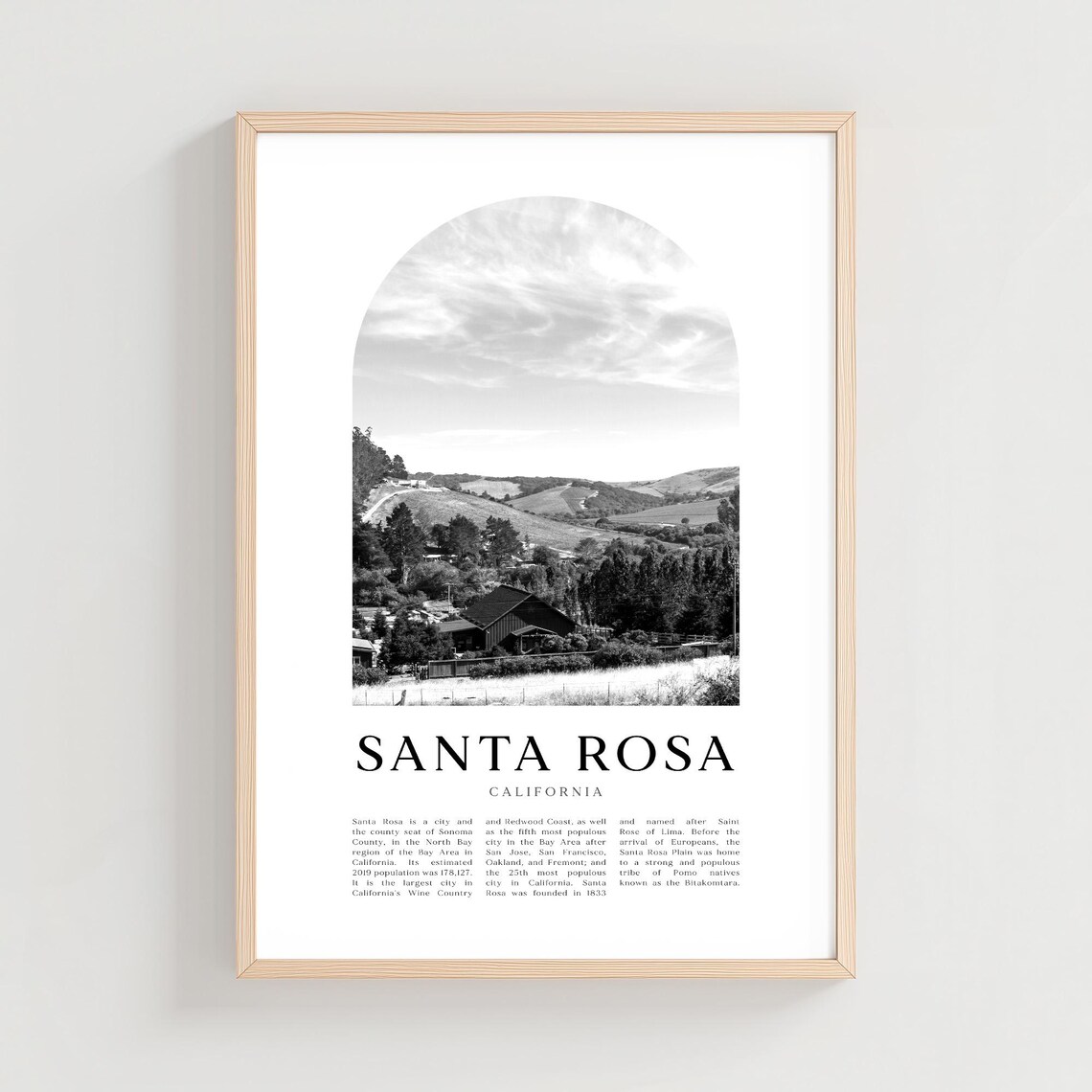 Santa Rosa California Wine Country Black White Arch Photo Poster