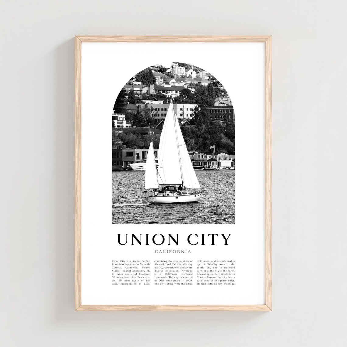 Union City California Sailboat Bay Monochrome Photo Serene Poster