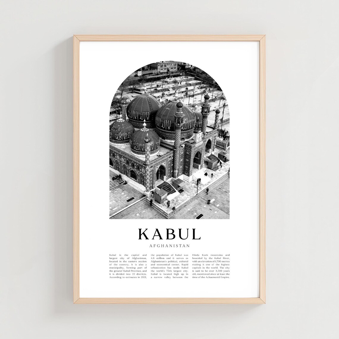 Kabul Afghanistan Historic Mosque Domes Black White Arch Print