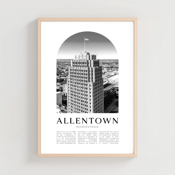 Allentown Pennsylvania Art Deco Skyscraper Black and White Travel Poster