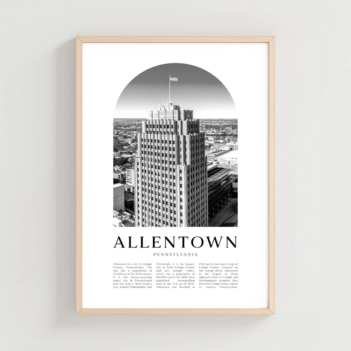 Allentown Pennsylvania Art Deco Skyscraper Black and White Travel Poster