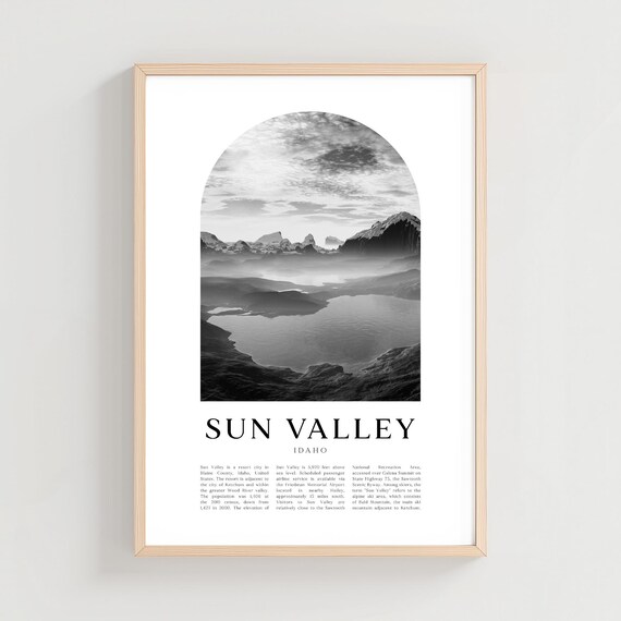 Sun Valley Idaho Mountain Lake Landscape Black and White Poster