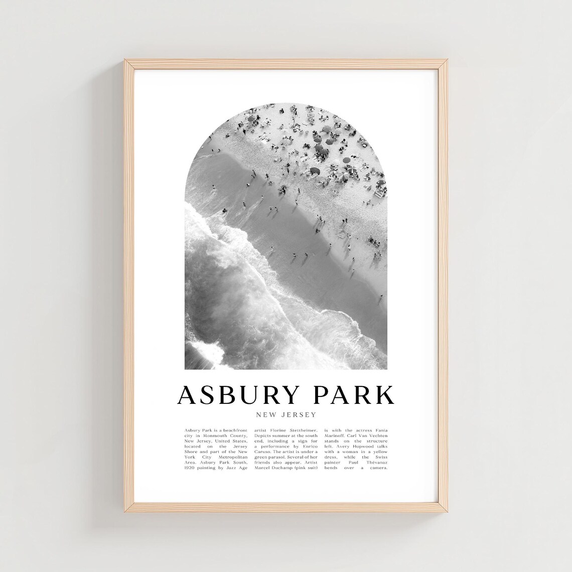 Asbury Park New Jersey Aerial Beach Black White Vintage Poster