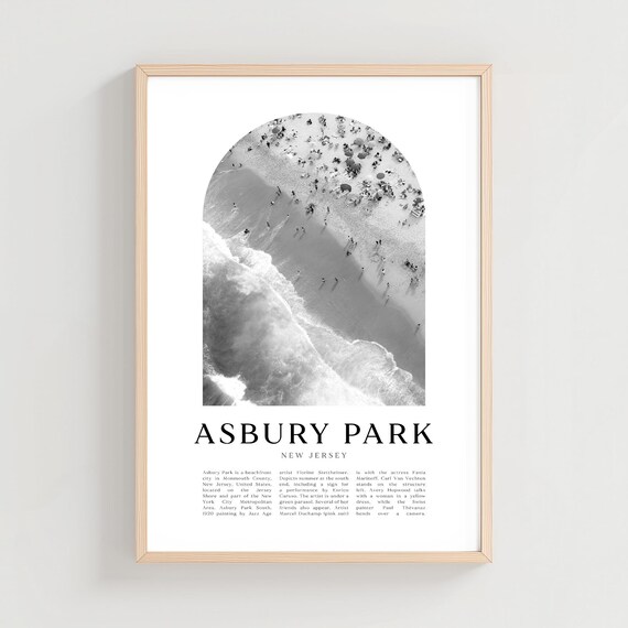 Asbury Park New Jersey Aerial Beach Black White Vintage Poster