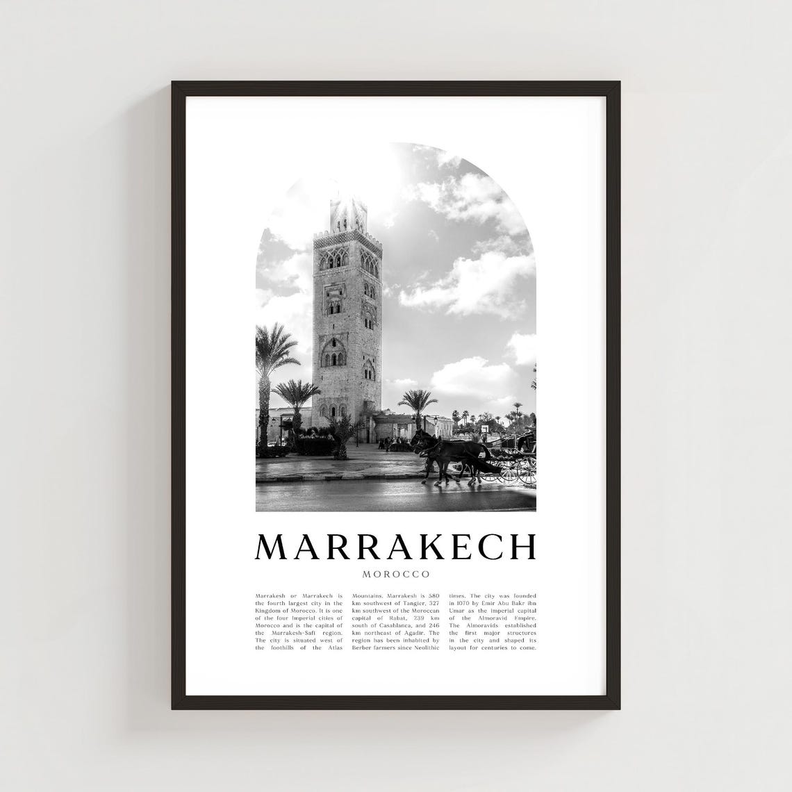 Marrakech Morocco Koutoubia Minaret Black and White Photo Poster