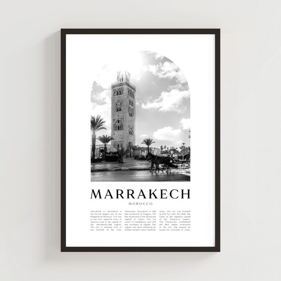 Marrakech Morocco Koutoubia Minaret Black and White Photo Poster