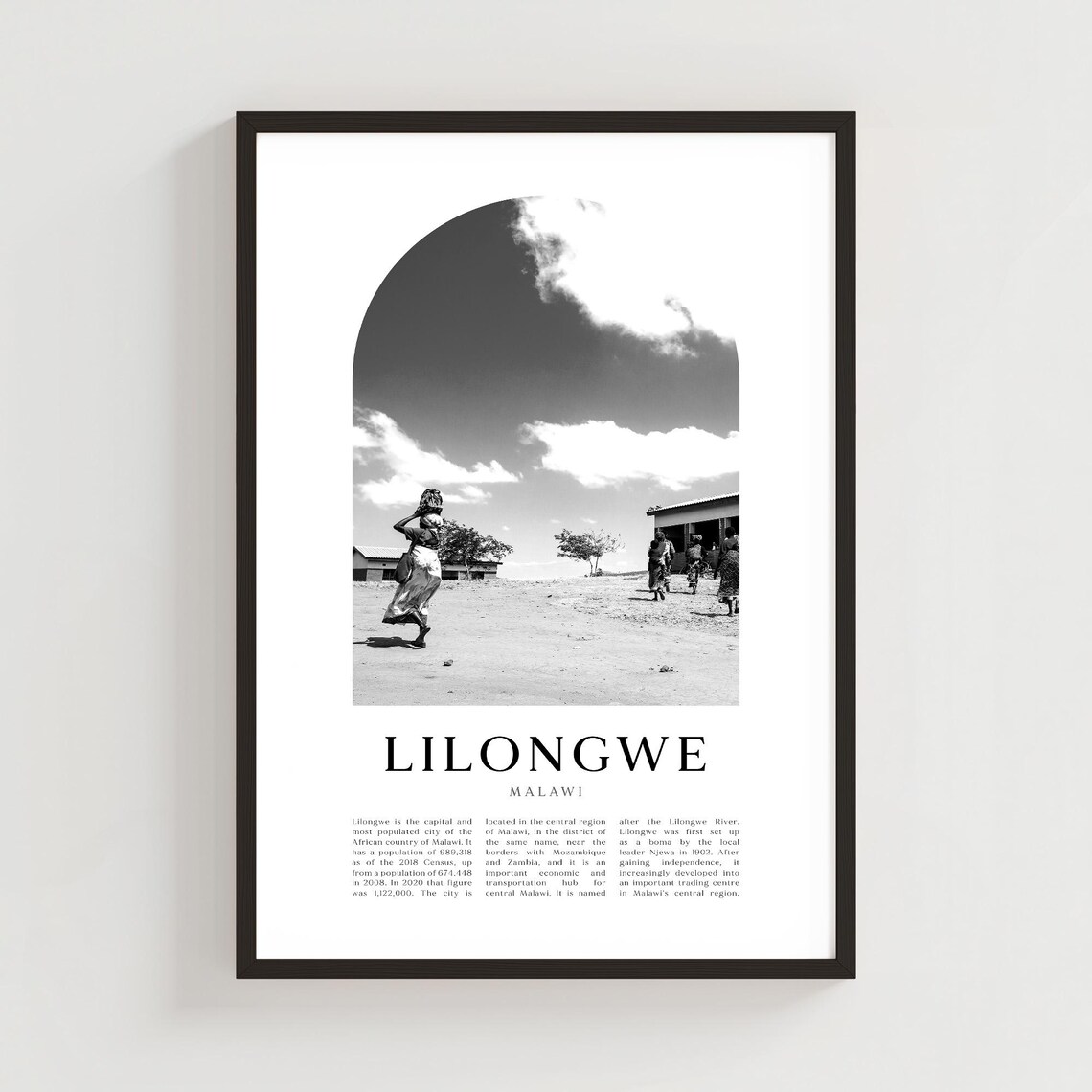 Lilongwe Malawi Village Daily Life Black and White Arch Photo Poster