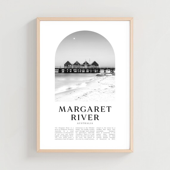 Margaret River Australia Jetty Pier Black White Travel Poster
