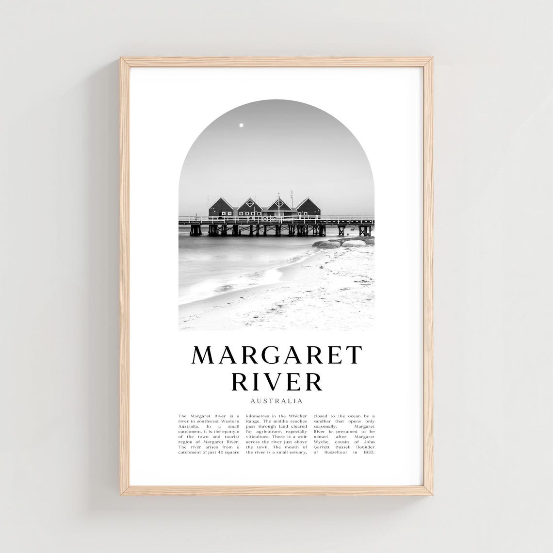 Margaret River Australia Jetty Pier Black White Travel Poster