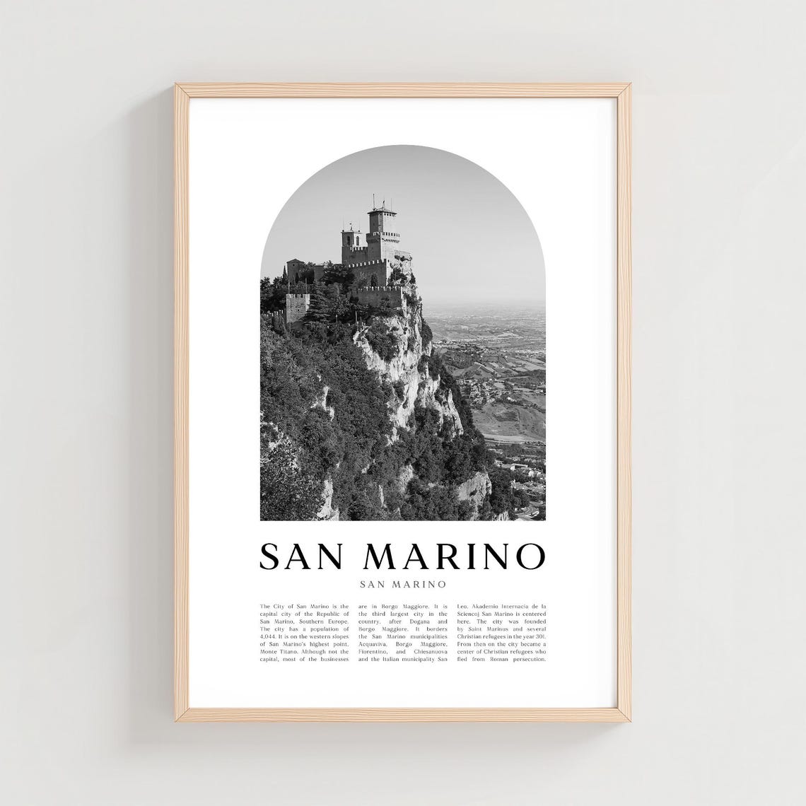 San Marino Guaita Fortress Cliff Black and White City Poster