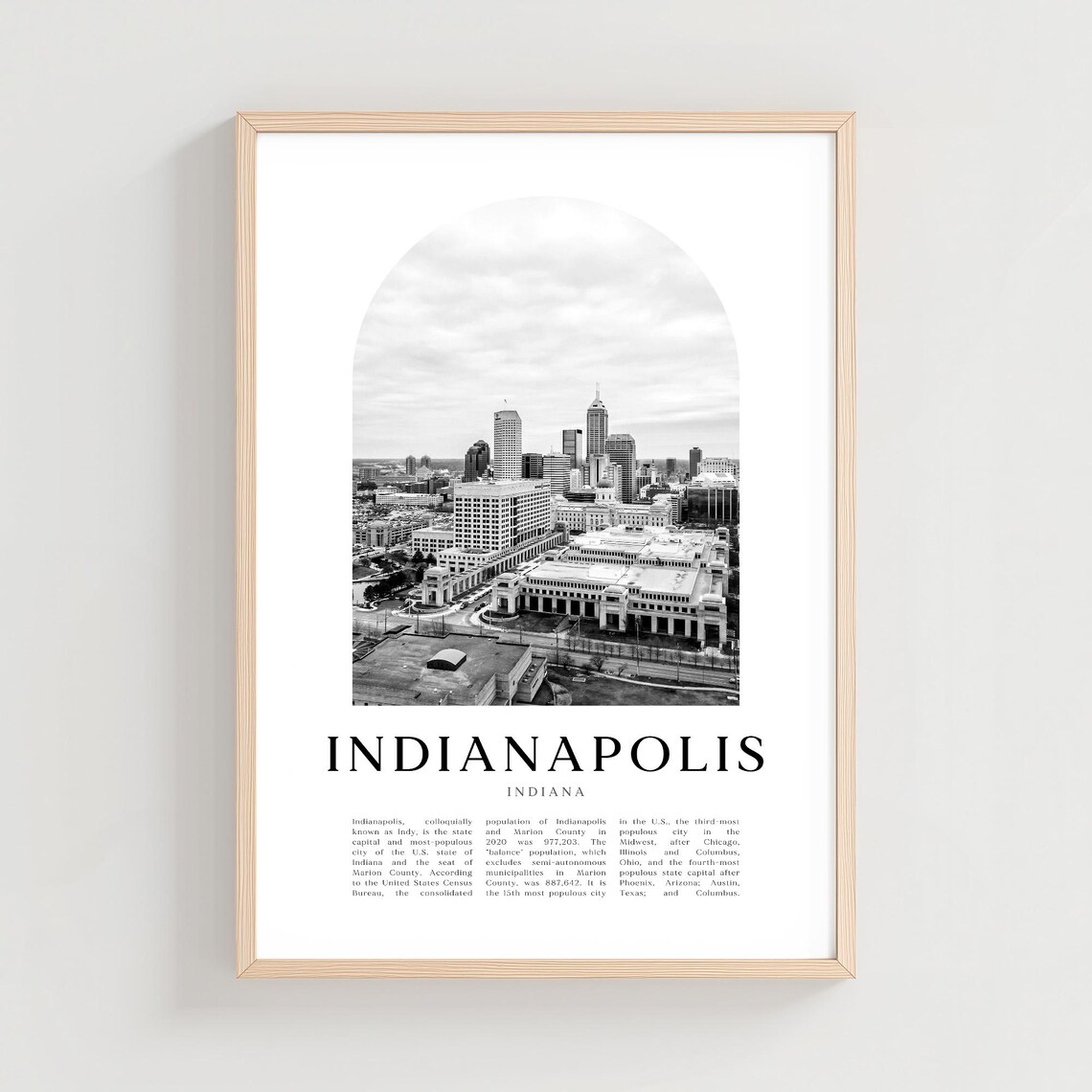 Indianapolis Indiana Black and White Downtown Skyline Arch Photo Poster
