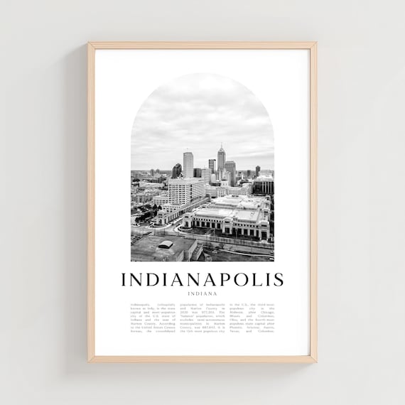 Indianapolis Indiana Black and White Downtown Skyline Arch Photo Poster