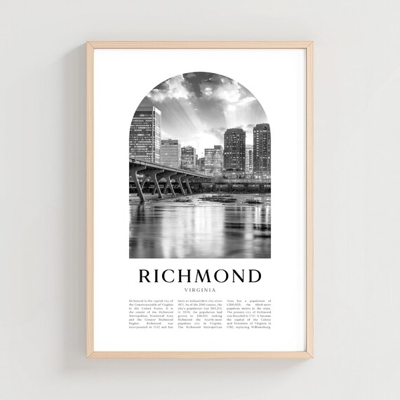 Richmond Virginia Skyline Bridge Black and White Arch Photo Poster
