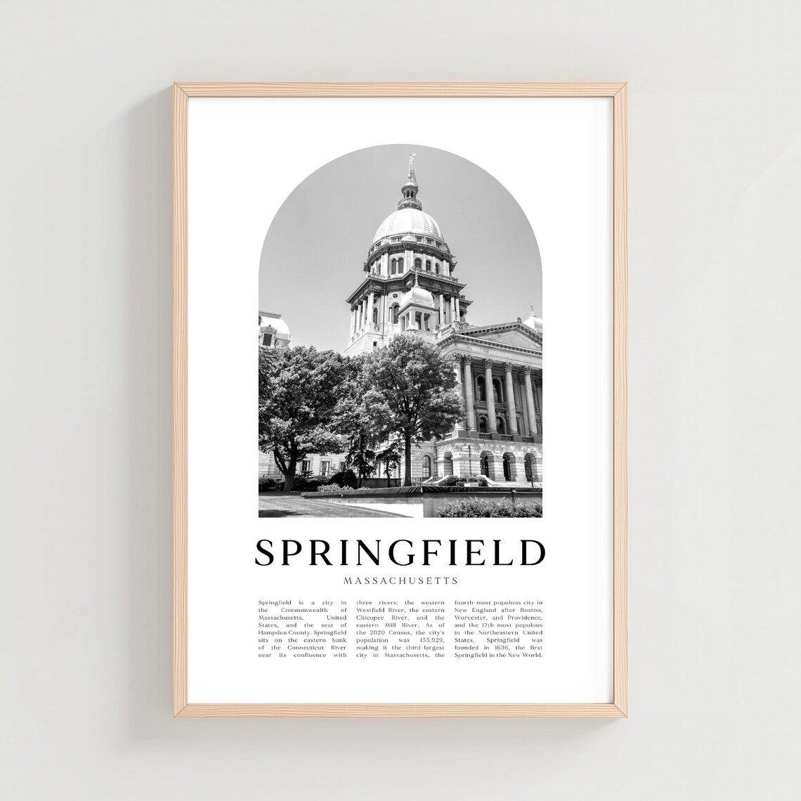 Springfield Massachusetts Vintage Black and White City Photo Poster