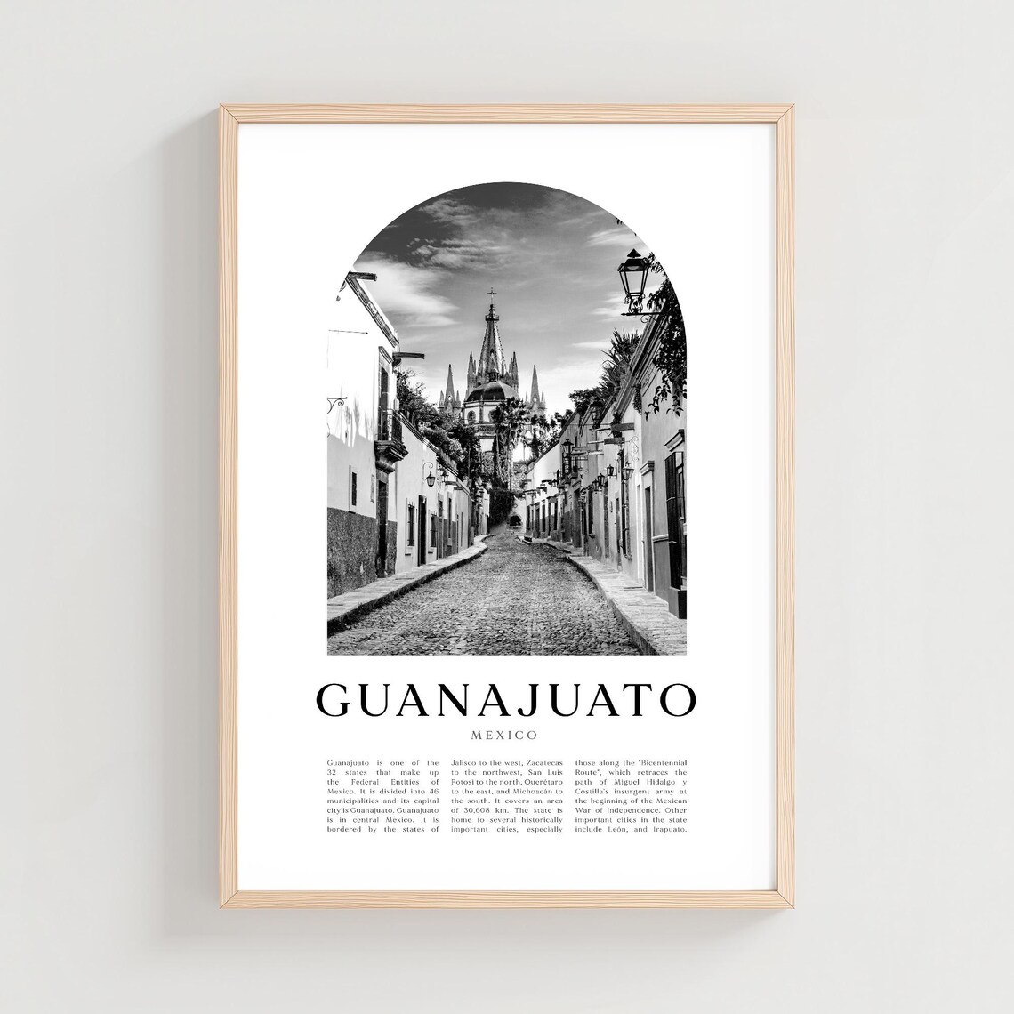 Guanajuato Mexico Cobblestone Street Black White Photo Poster