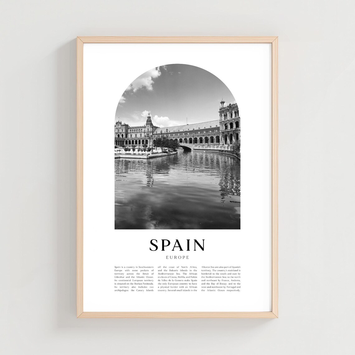 Spain Plaza De Espana Seville Black And White Photo Europe Poster
