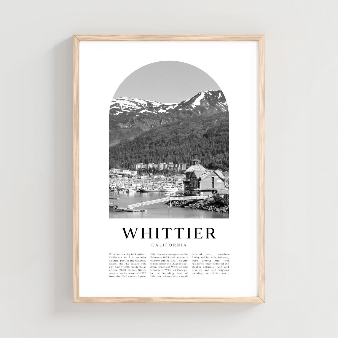 Whittier California Harbor Mountains Black and White Photo Poster