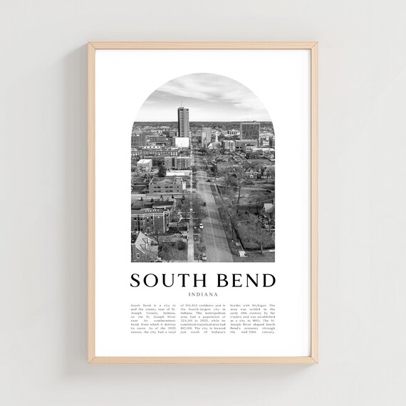 South Bend Indiana Skyline Black and White Arch City Photo Poster