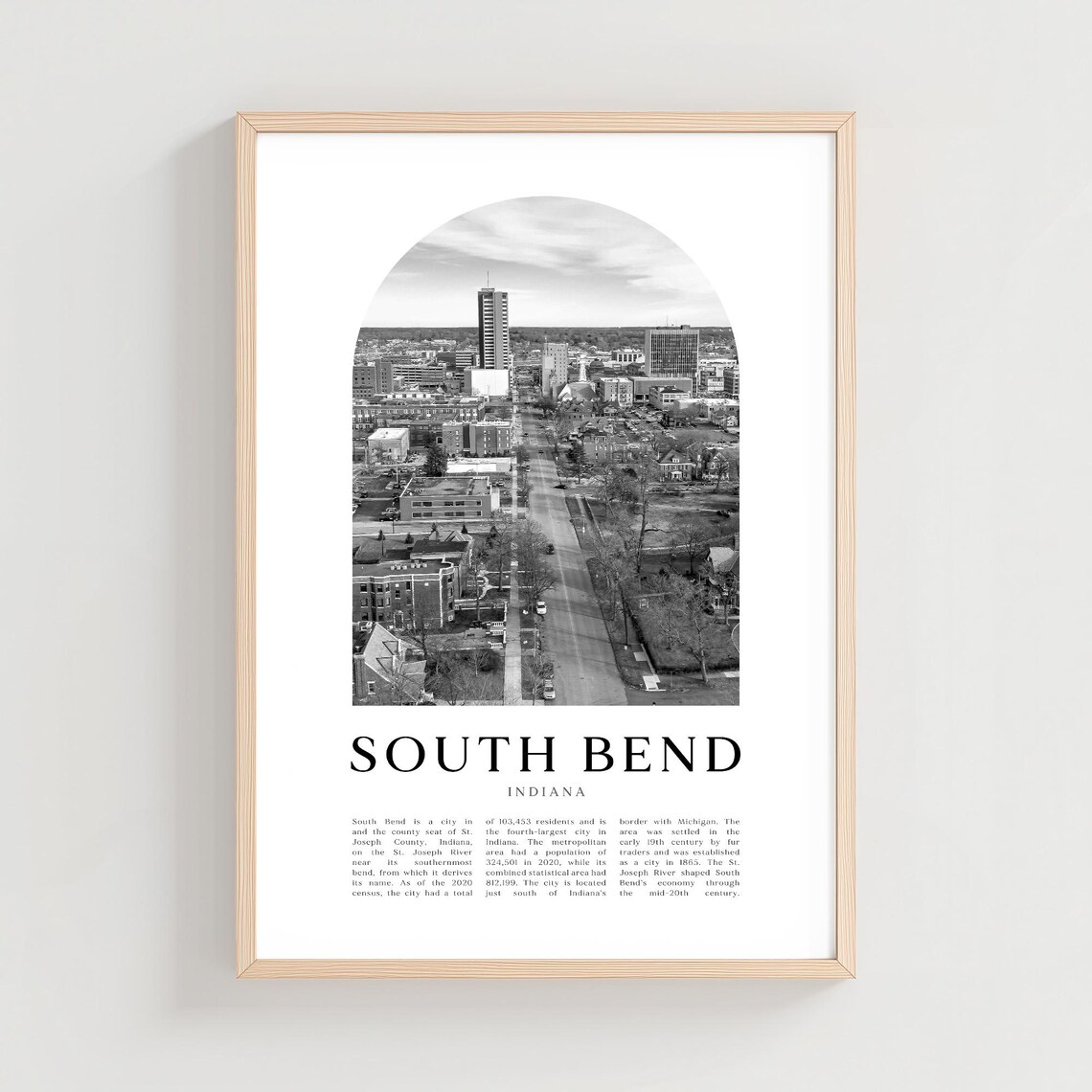 South Bend Indiana Skyline Black and White Arch City Photo Poster