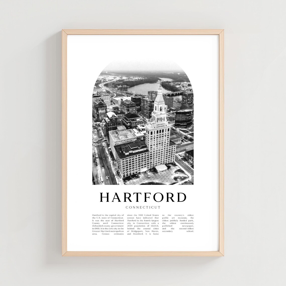 Hartford Connecticut Black and White Arch Cityscape Photo Travel Poster