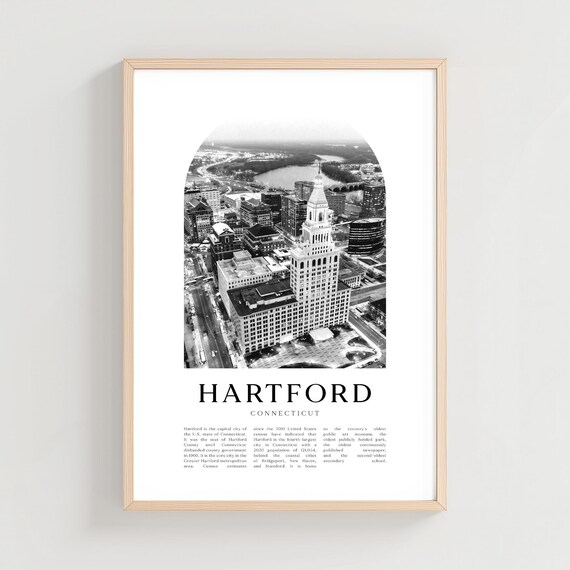Hartford Connecticut Black and White Arch Cityscape Photo Travel Poster