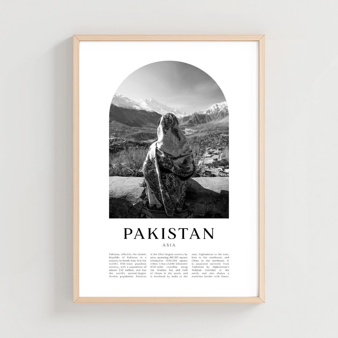 Pakistan Hunza Valley Mountain Viewpoint Photography Black White Print