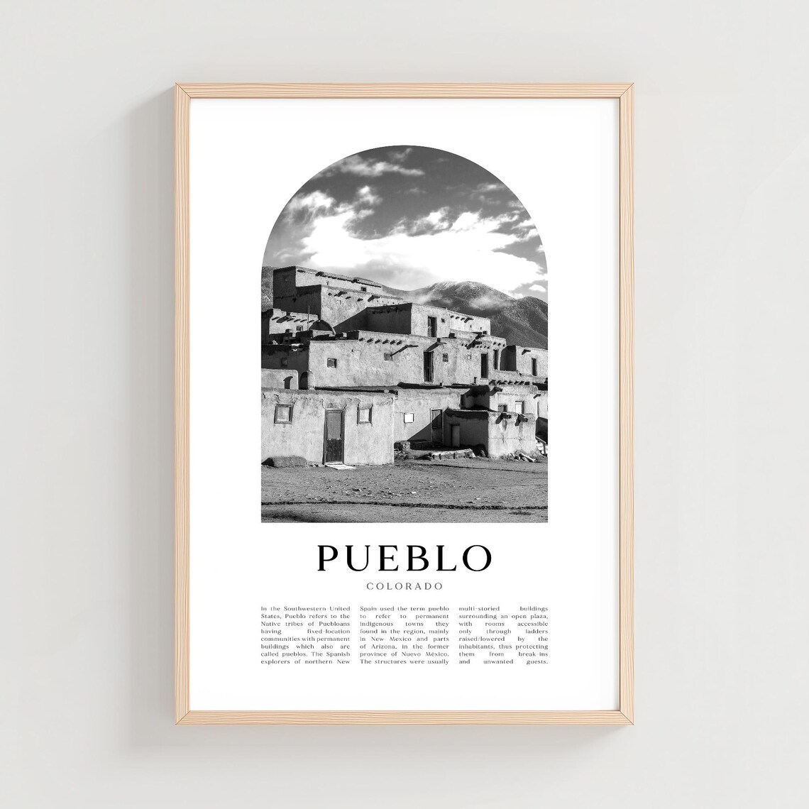 Pueblo Colorado Historic Adobe Buildings Black and White Poster