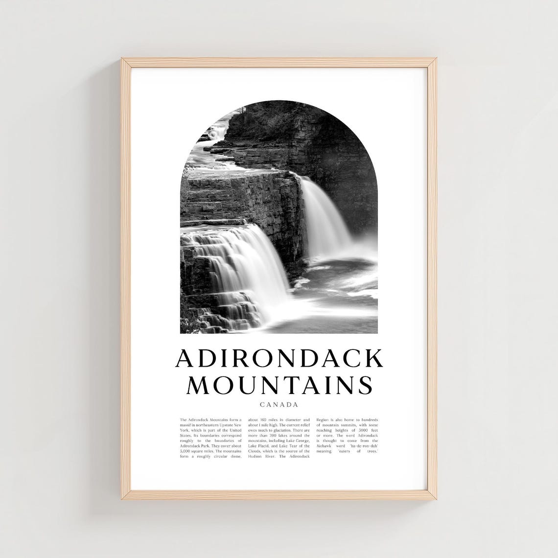 Adirondack Mountains Black And White Waterfall Photography Poster