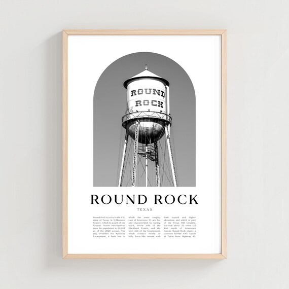 Round Rock Texas Historic Water Tower Black and White Poster