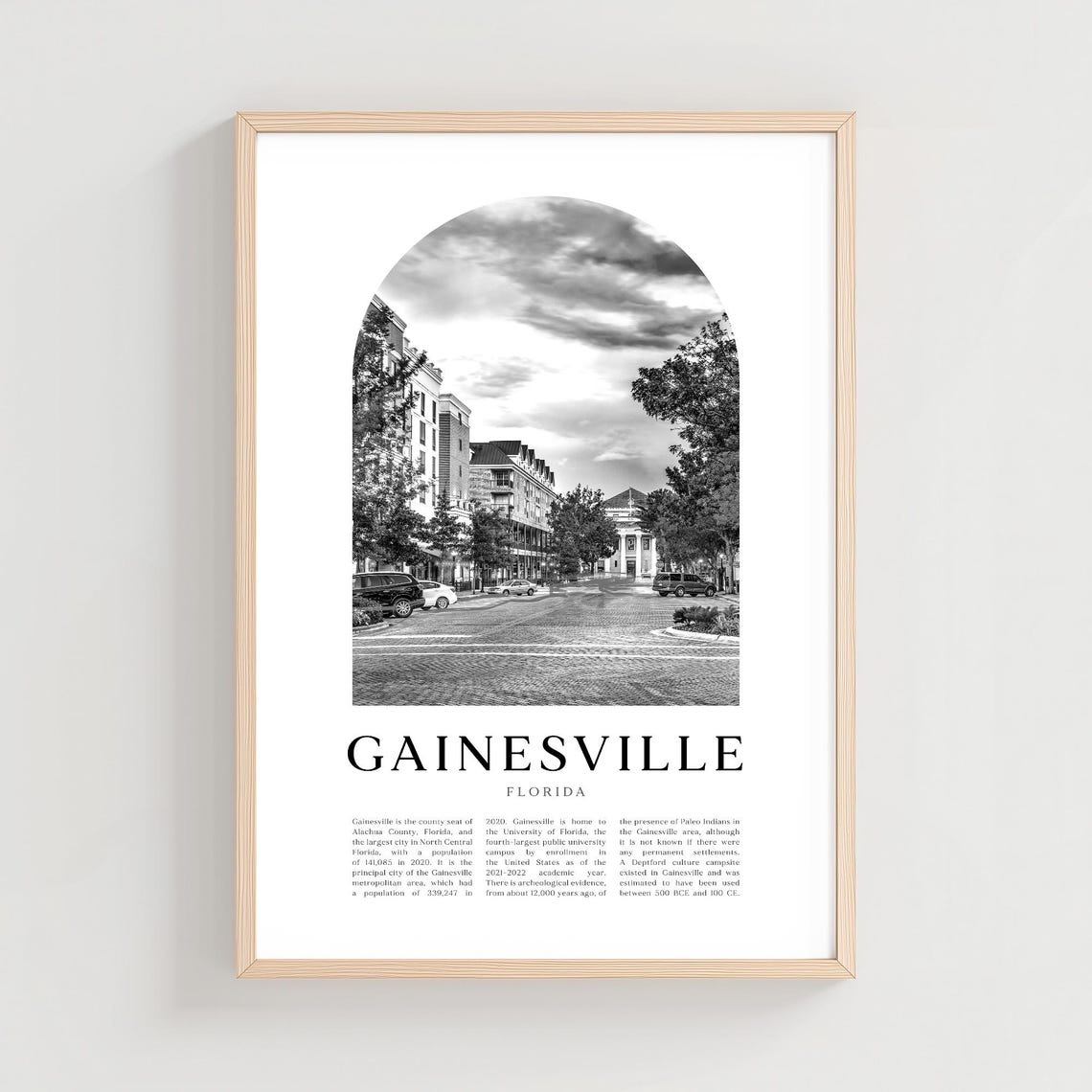 Gainesville Florida Downtown Street Black And White Photo Poster