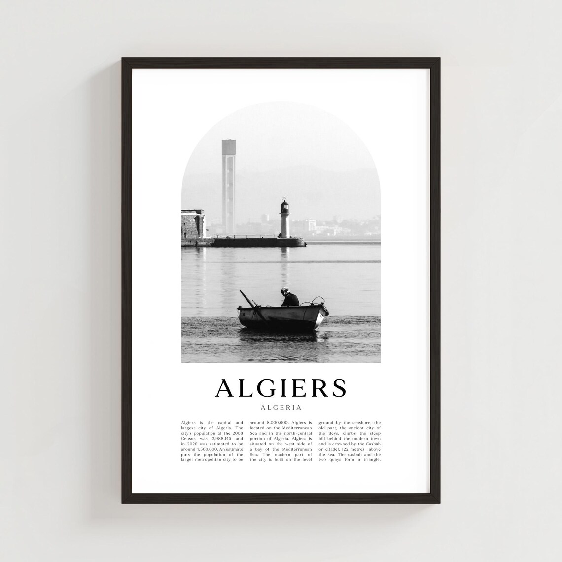 Algiers Algeria Harbor Lighthouse Black and White Photo Poster