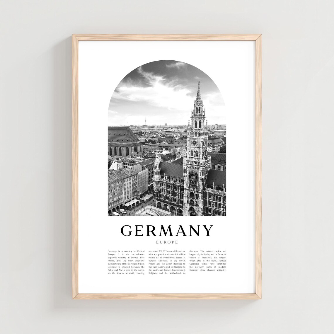 Germany Munich Town Hall Tower Black And White City Photo Poster