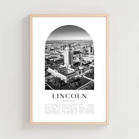 Lincoln Nebraska Aerial Capitol Building Black and White City Print