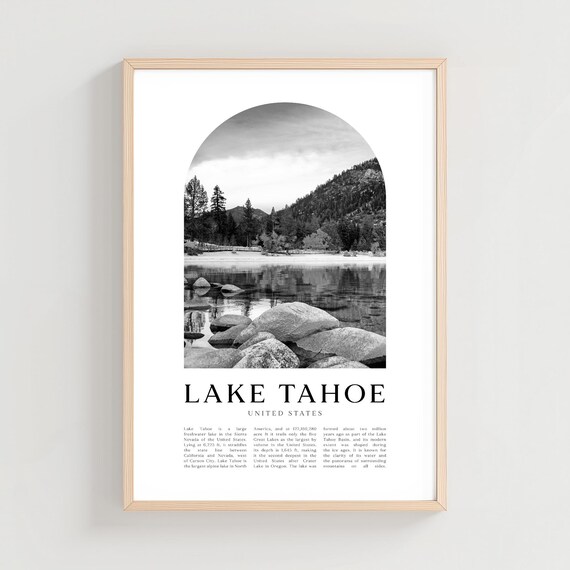 Lake Tahoe California Rocky Shoreline Black and White Photo Poster
