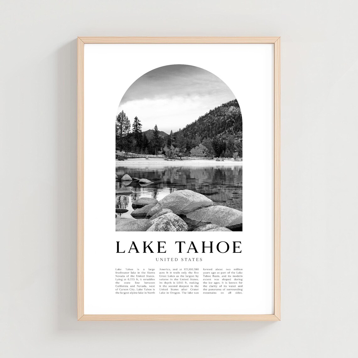 Lake Tahoe California Rocky Shoreline Black and White Photo Poster