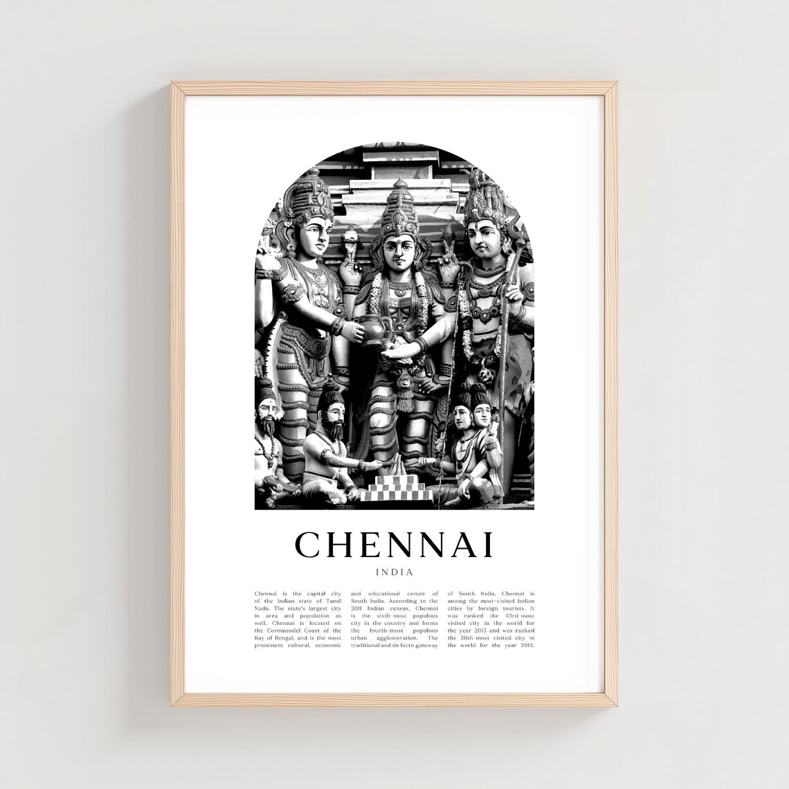 Chennai India Hindu Temple Sculptures Black White Photo Poster