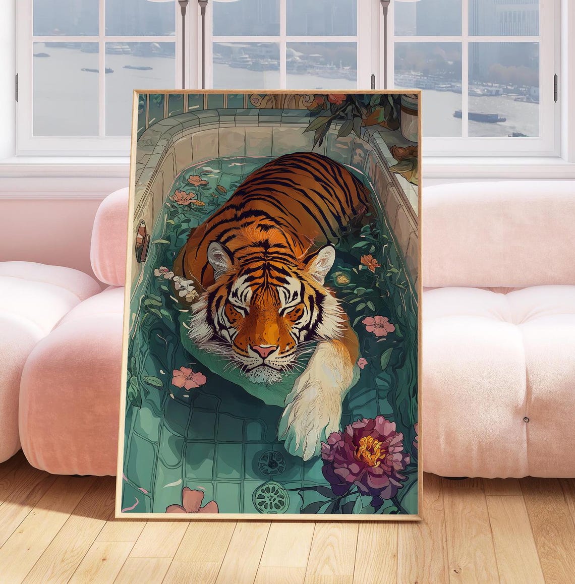Tiger In Bath Retro Bathroom Art Print