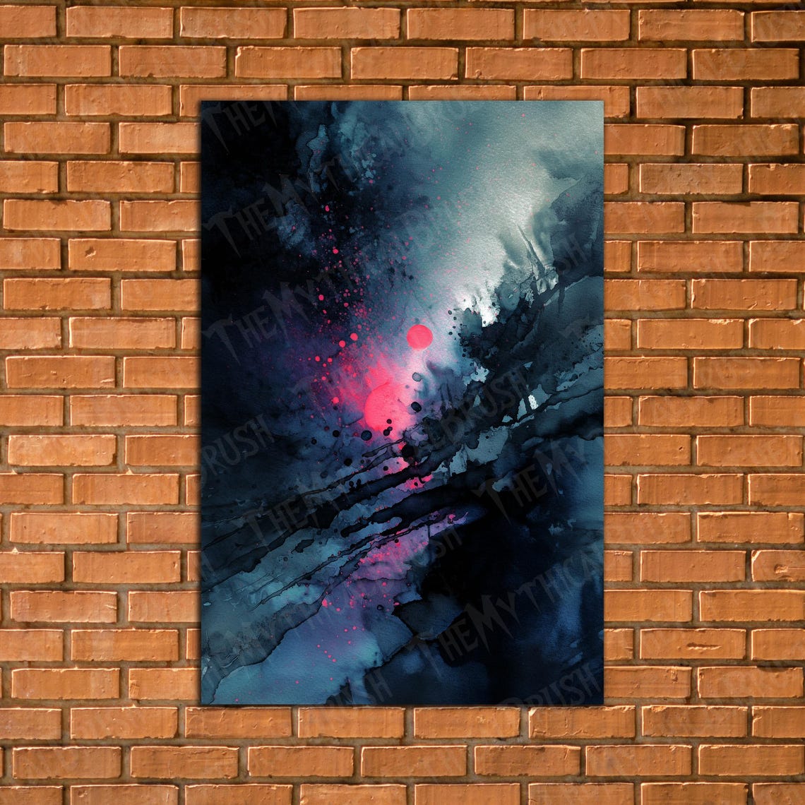 Dark Blue Pink Abstract Watercolor Ink Splatter Art Wall Poster