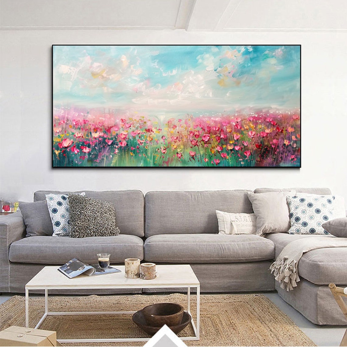 Pink Wildflower Meadow Beneath a Turquoise Sky Panoramic Poster - Image 6